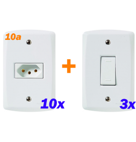 Kit 10 Tomadas 10A + 3 Interruptor Simples - Tramontina LUX2